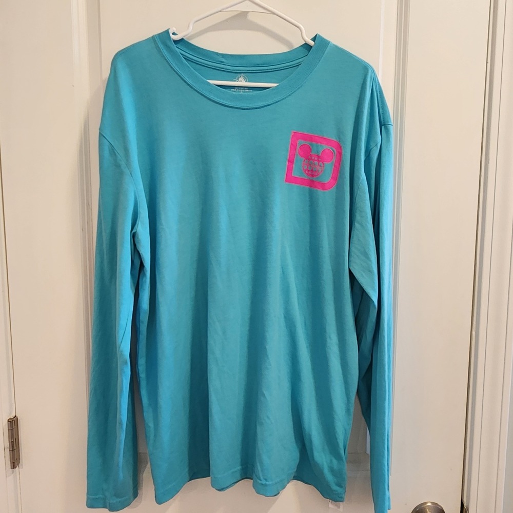 Disney Parks Walt Disney World Long Sleeve T-Shirt Teal Pink Mickey Mouse Large